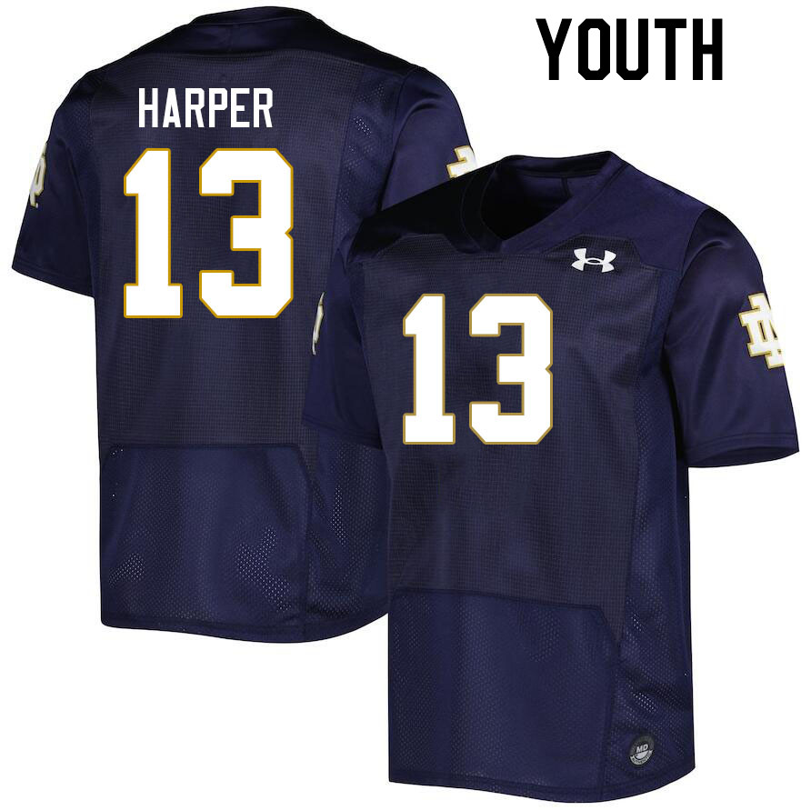 Youth #13 Thomas Harper Notre Dame Fighting Irish College Football Jerseys Stitched-Navy - Click Image to Close